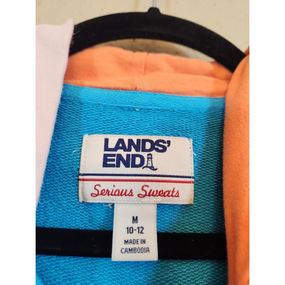 Lands End Womens M Blue Colorblock Serious Sweats Henley Hoodie Pullover - Picture 3 of 6